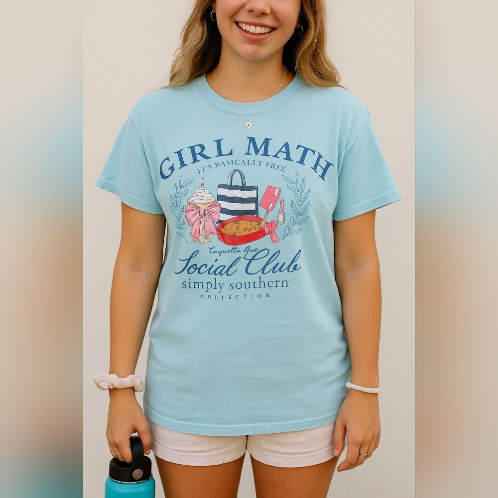 Simply Southern Girl Math Social Club Graphic Tee M Light Blue Coquette Girlhood